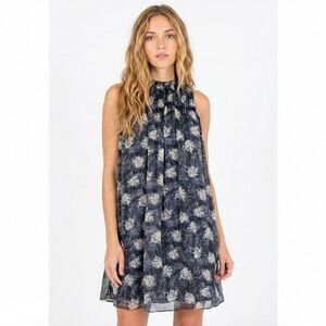 Joie Baltic Floral Print Mini Dress XS Navy Blue Boho Wedding Guest Party